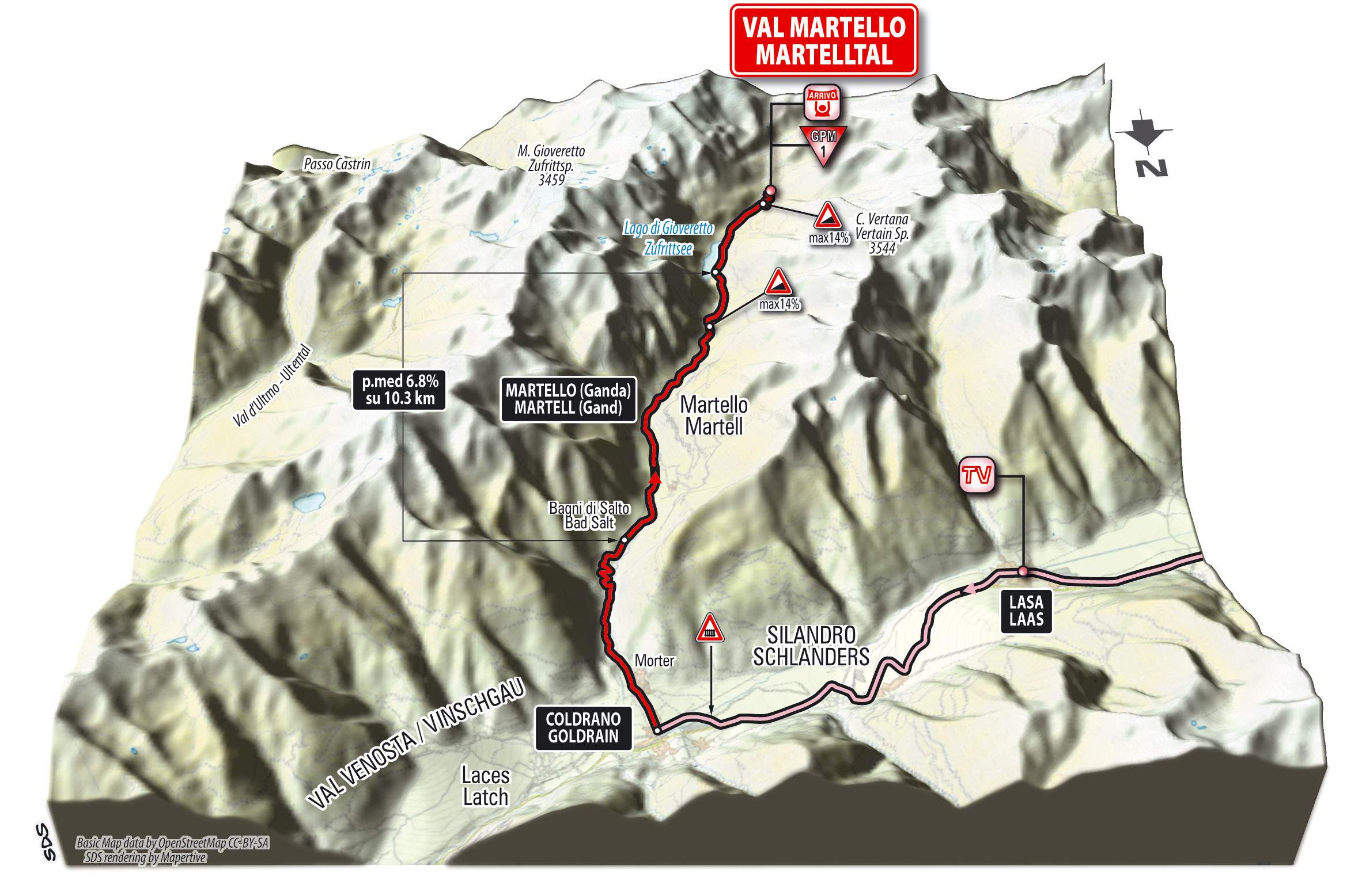 Giro d'Italia 2014 stage 16 climb details - Val Martello 3D (new)