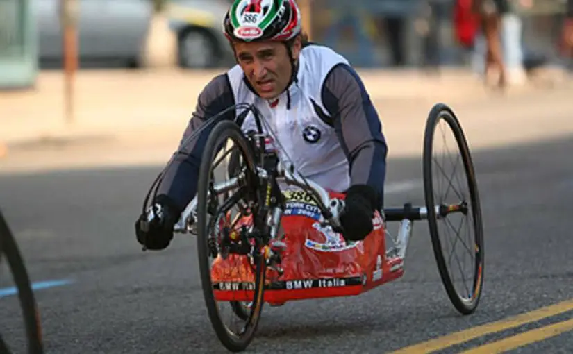 Alex Zanardi riding his hand-bicycle