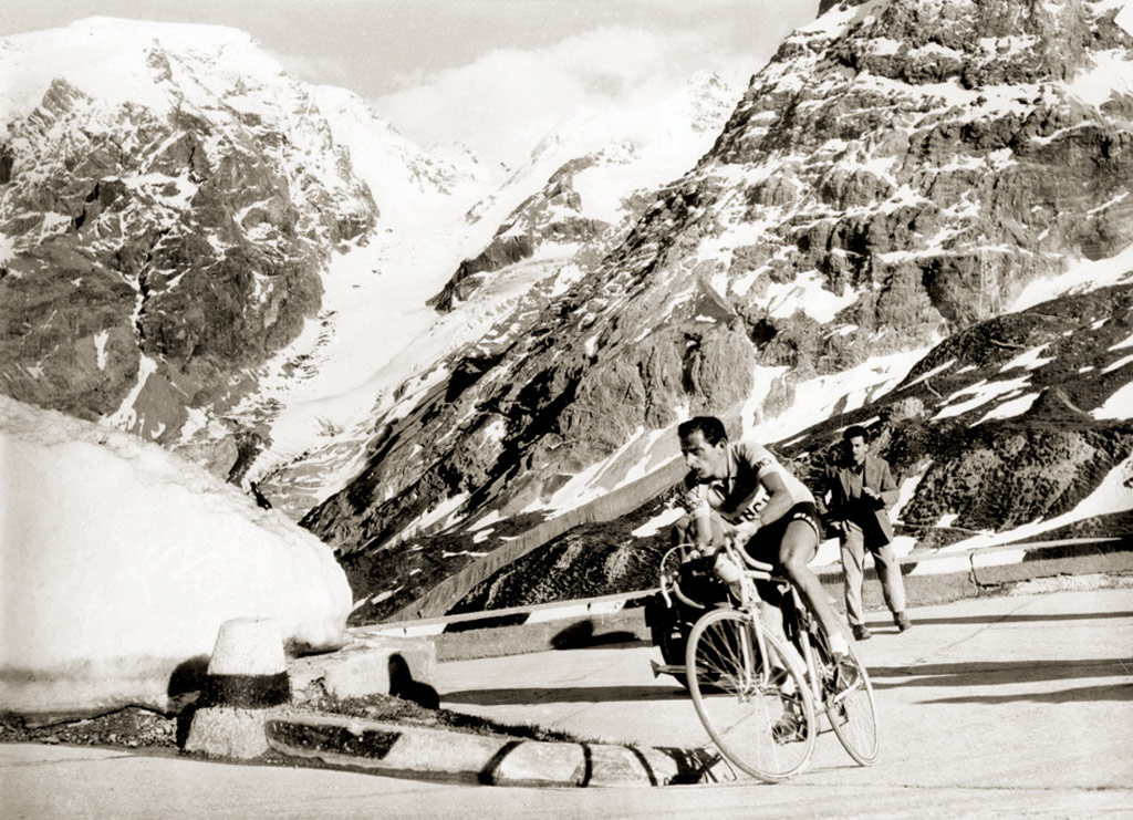 Fausto Coppi climbing Passo dello Stelvio