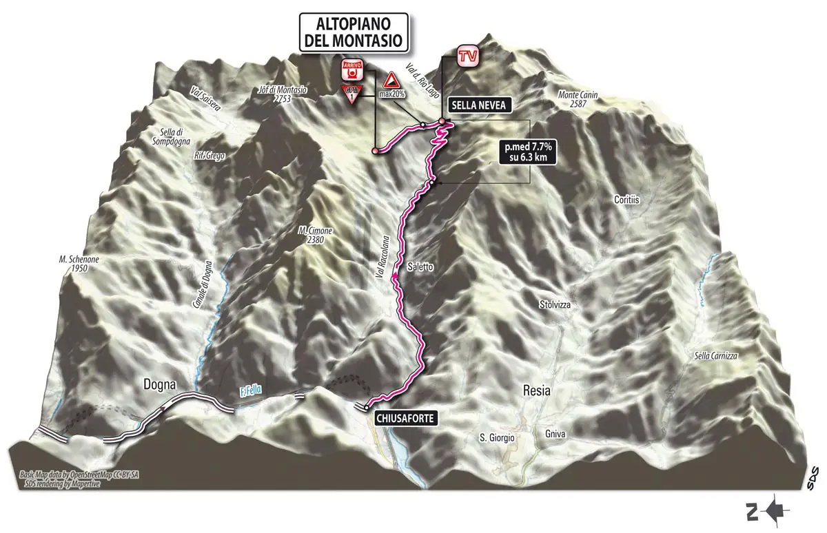 Giro d'Italia 2013 stage 10, Altopiano del Montasio map
