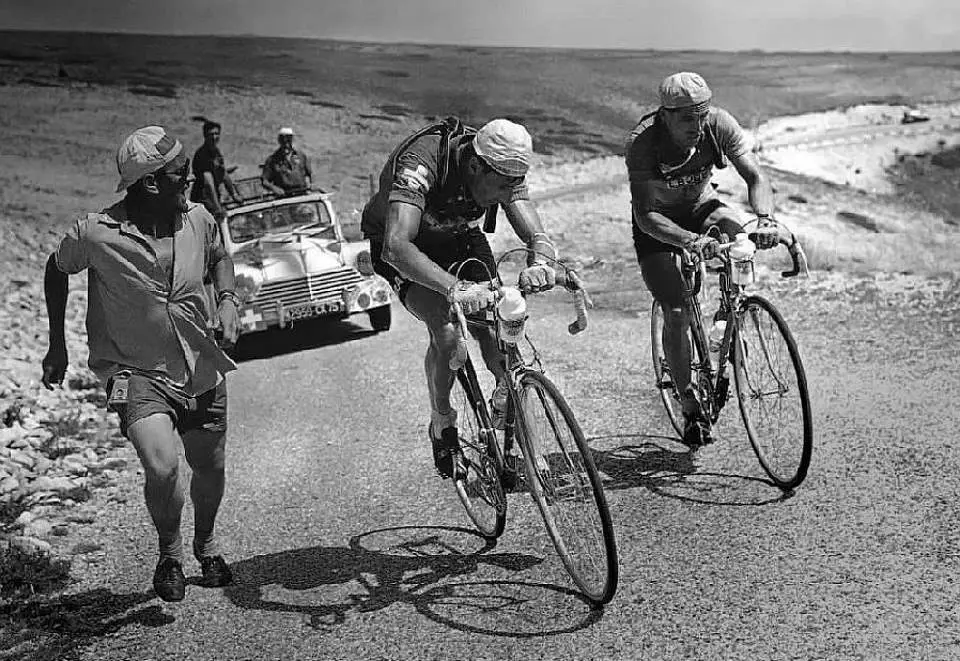 Ferdi Kübler climbing Mont Ventoux, Tour de France 1955.