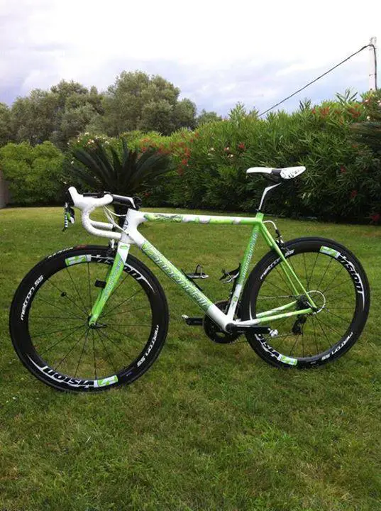 Another view of Peter Sagan's Cannondale SuperSix Evo Tour de France 100th special edition "The Hulk".