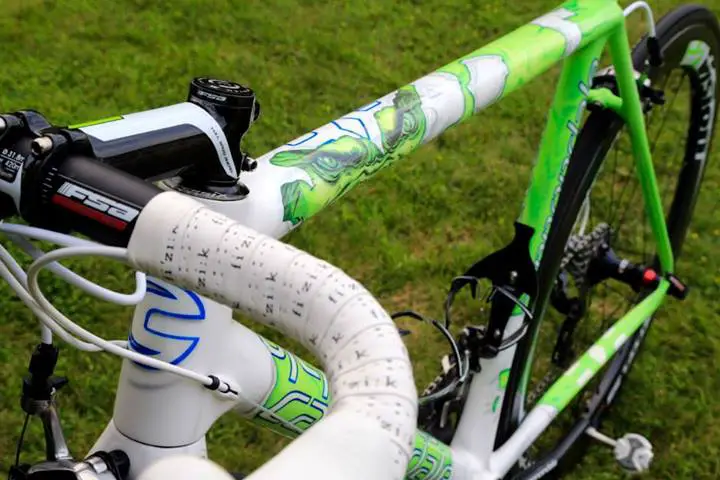 Peter Sagan's Cannondale SuperSix Evo Tour de France 100th special edition "The Hulk", top tube