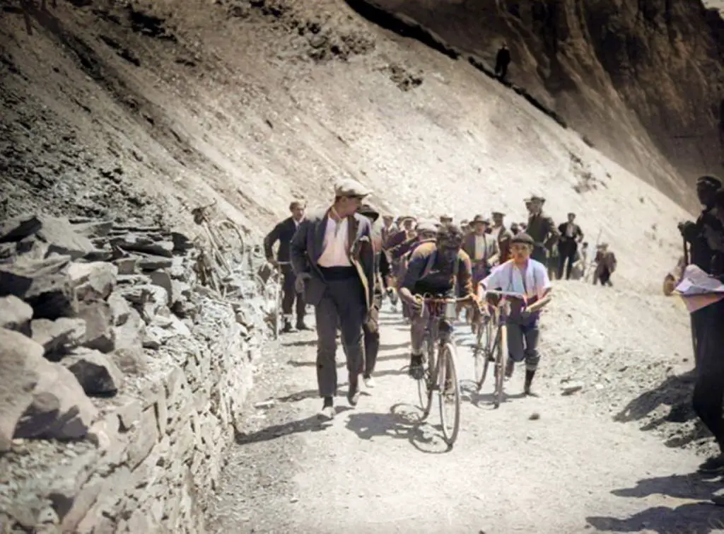 Ottavio Bottecchia climbing Col du Tourmalet, Tour de France 1924 (colorized)