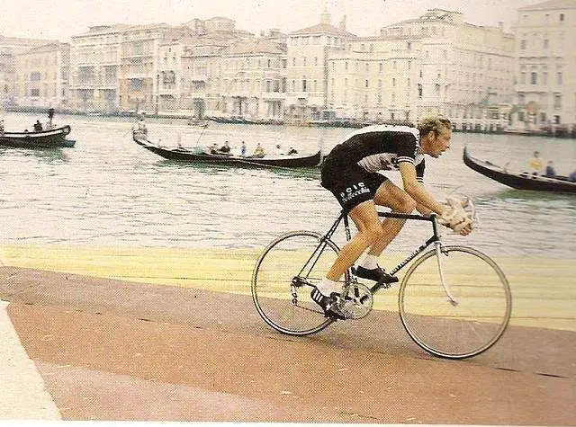 Time Trial in Venice: Roy Schuiten is time trialing at 14th stage of the 1978 Giro d'Italia