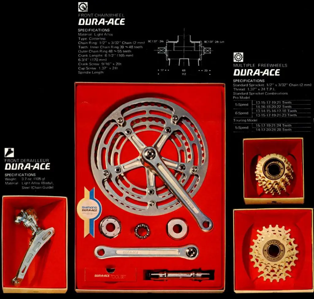 Shimano Dura-Ace 1973 Catalogue: Crankset, Cassette and Front Derailleur