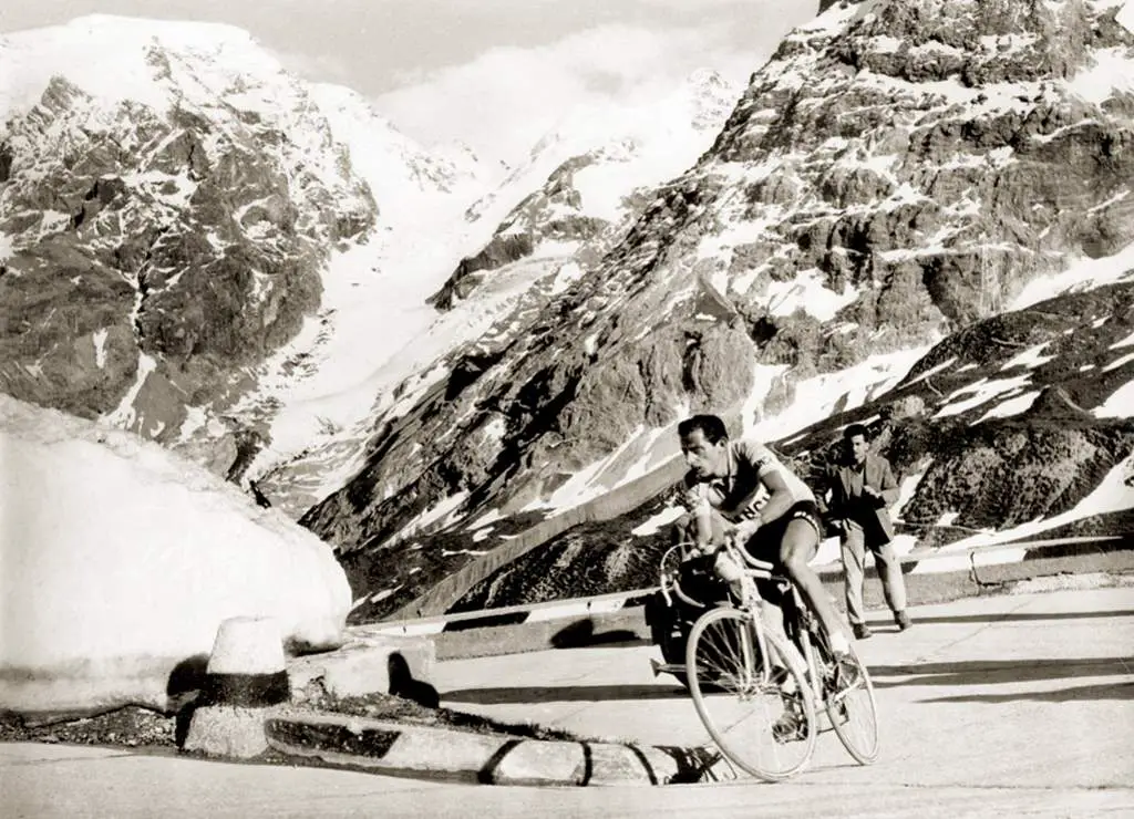Fausto Coppi climbing Stelvio, Giro d'Italia 1953