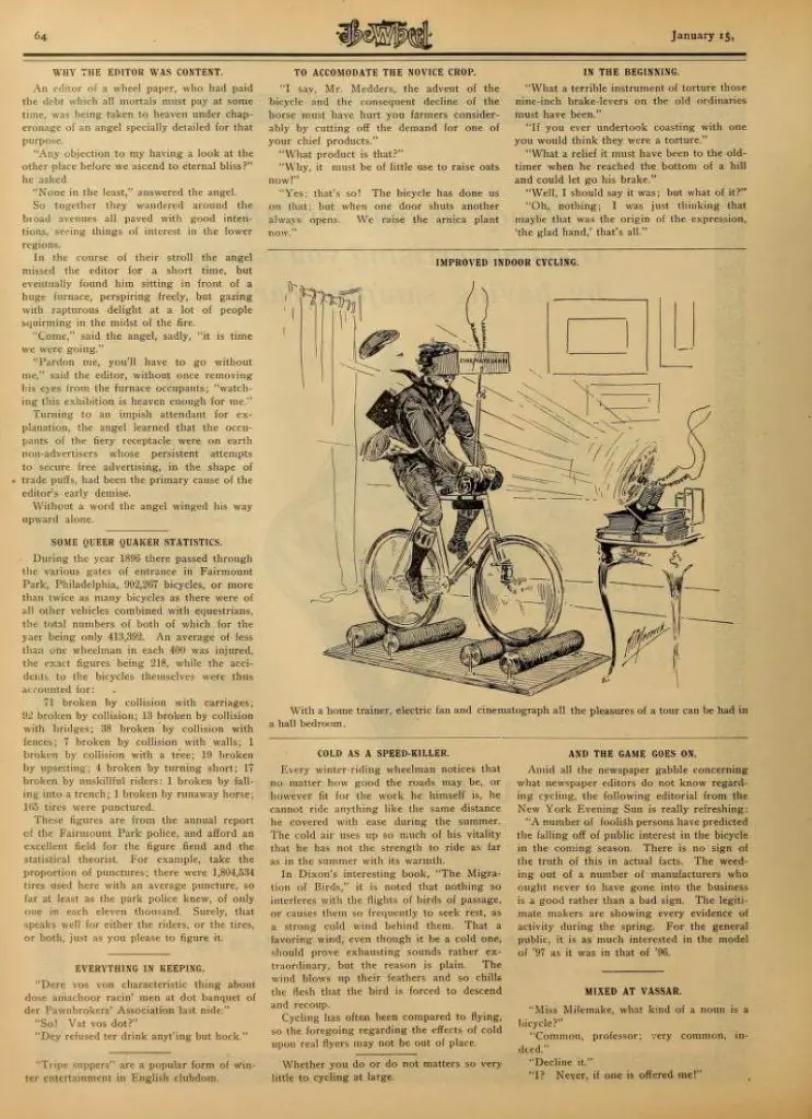 Virtual indoor cycling training idea from 1888