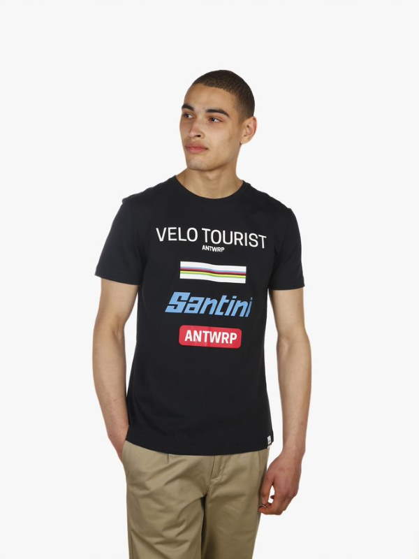 Santini ANTWRP UCI rainbow theme - Velo Tourist black t-shirt