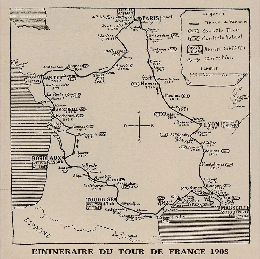 How the Tour de France Was Born - Tour de France 1903 map